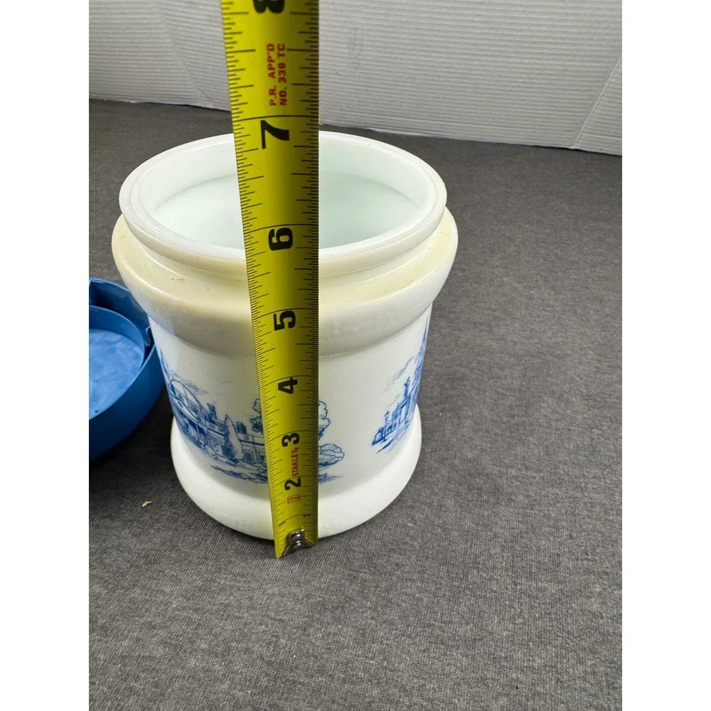 Vintage Blue White‎ Ceramic Canister Pot Holder with Scenic Landscape Design
